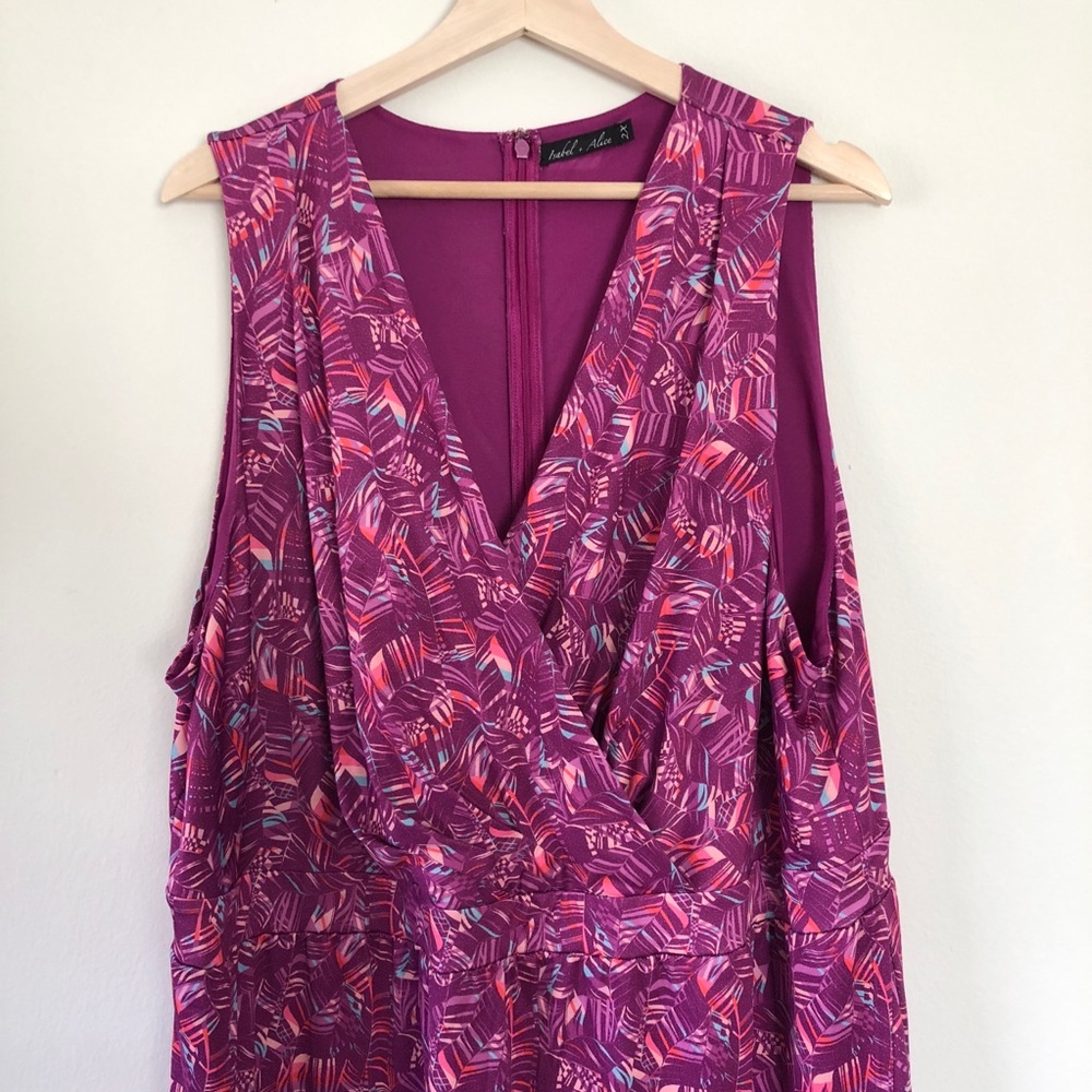 Plus Size 2X Pink Abstract Sleeveless Maxi Dress Long Summer V-neck Empire Waist
